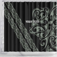 All Black Maori Tribal Tattoo Personalised Shower Curtain Moss Green Polynesian Style - Polynesian Pride