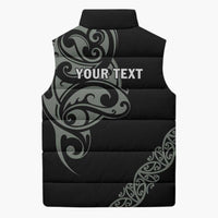 All Black Maori Tribal Tattoo Personalised Sleeveless Puffer Jacket Moss Green Polynesian Style - Polynesian Pride