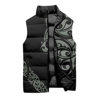All Black Maori Tribal Tattoo Personalised Sleeveless Puffer Jacket Moss Green Polynesian Style - Polynesian Pride