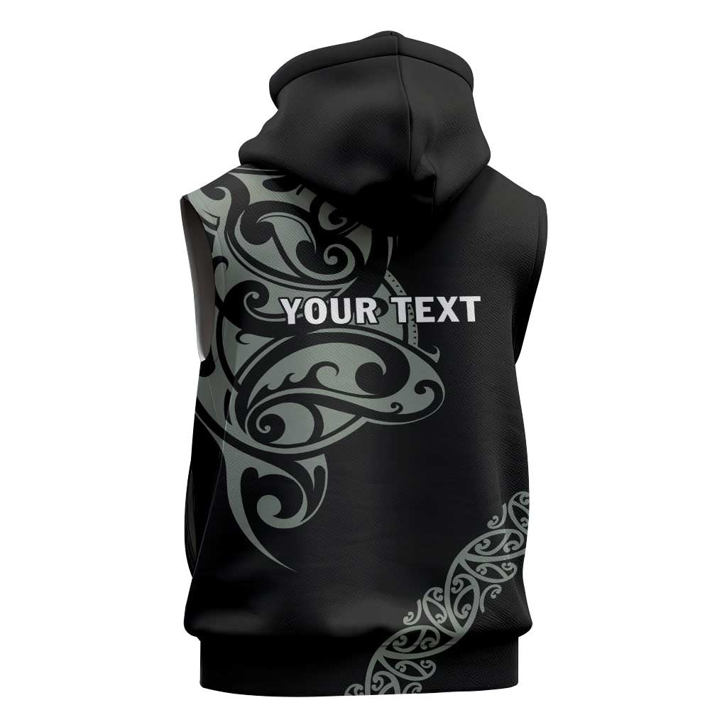 All Black Maori Tribal Tattoo Personalised Sleeveless Zip Hoodie Moss Green Polynesian Style LT9