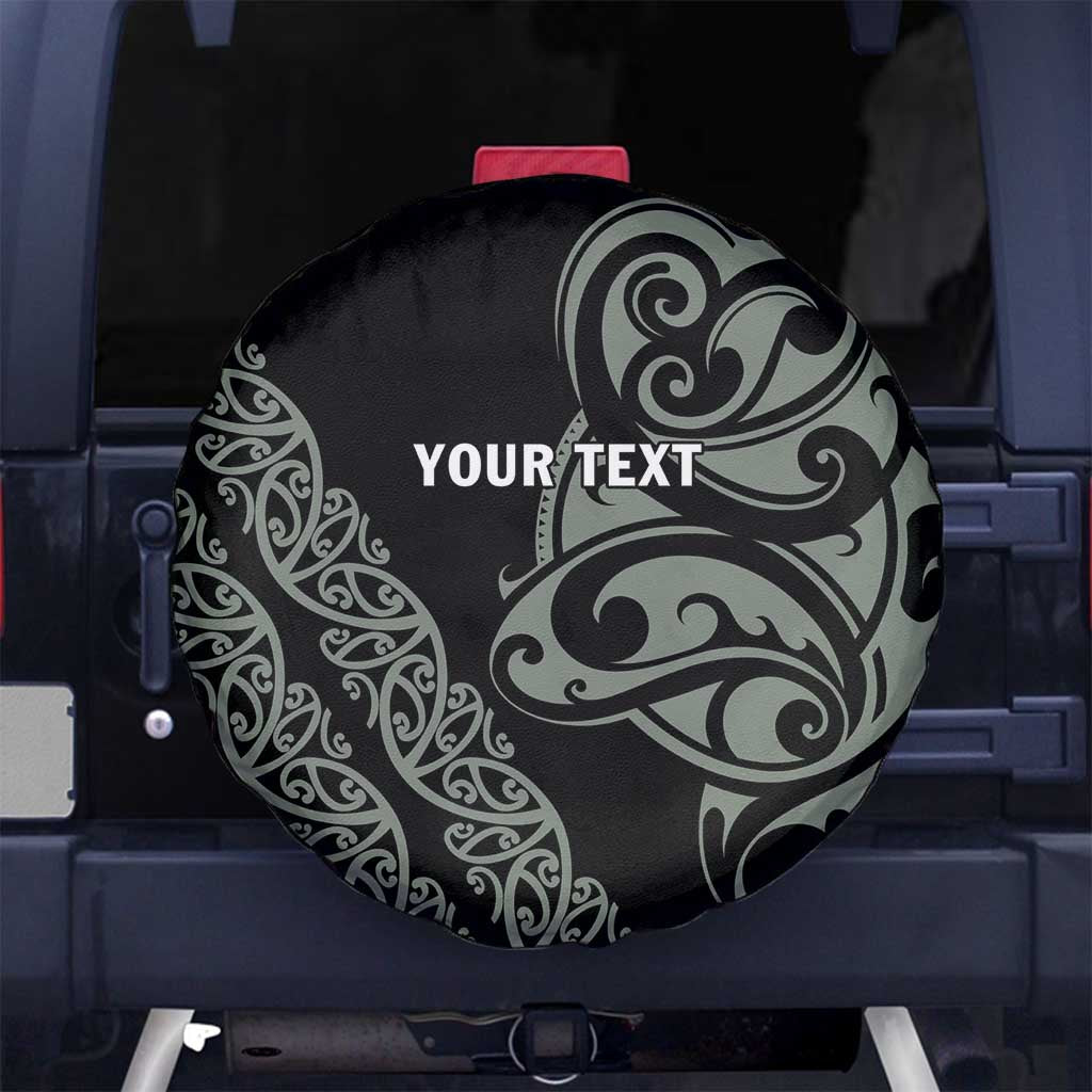 All Black Maori Tribal Tattoo Personalised Spare Tire Cover Moss Green Polynesian Style - Polynesian Pride