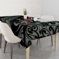 All Black Maori Tribal Tattoo Personalised Tablecloth Moss Green Polynesian Style - Polynesian Pride