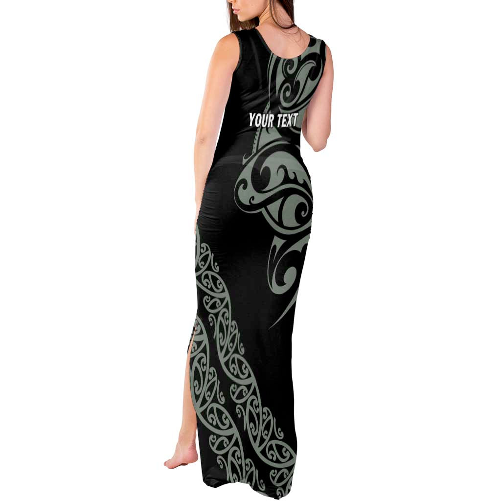 All Black Maori Tribal Tattoo Personalised Tank Maxi Dress Moss Green Polynesian Style - Polynesian Pride