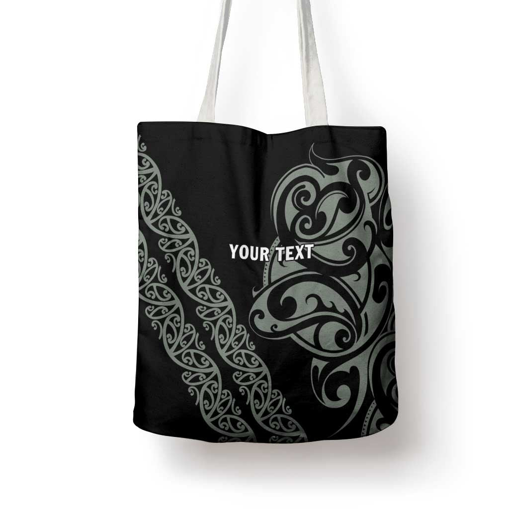 All Black Maori Tribal Tattoo Personalised Tote Bag Moss Green Polynesian Style - Polynesian Pride