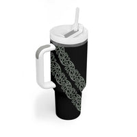 All Black Maori Tribal Tattoo Personalised Tumbler With Handle Moss Green Polynesian Style - Polynesian Pride
