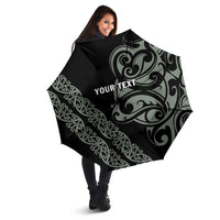 All Black Maori Tribal Tattoo Personalised Umbrella Moss Green Polynesian Style - Polynesian Pride