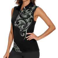 All Black Maori Tribal Tattoo Personalised Women Sleeveless Polo Shirt Moss Green Polynesian Style - Polynesian Pride