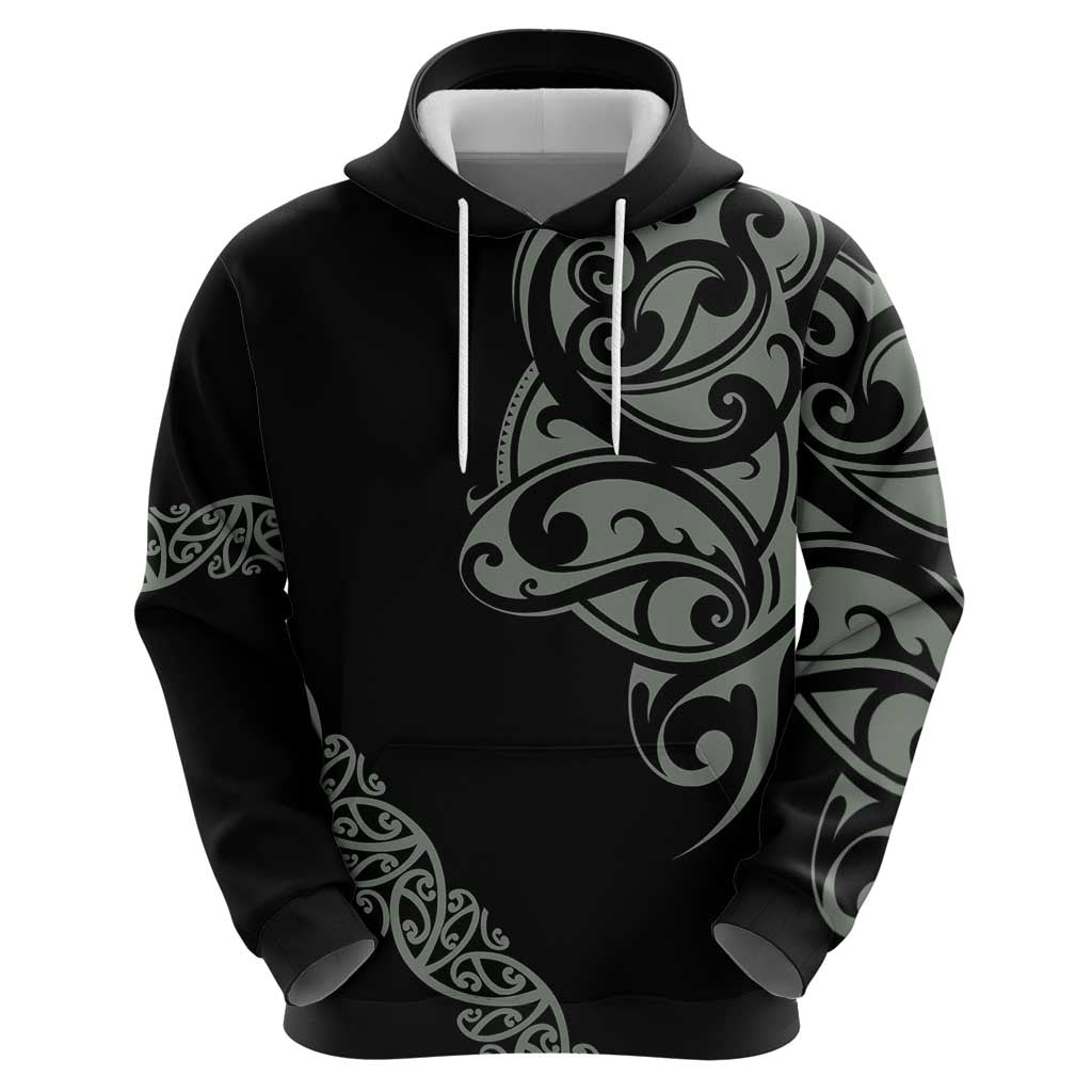 All Black Maori Tribal Tattoo Personalised Zip Hoodie Moss Green Polynesian Style - Polynesian Pride