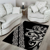All Black Maori Tribal Tattoo Personalised Area Rug Stone Gray Polynesian Style - Polynesian Pride