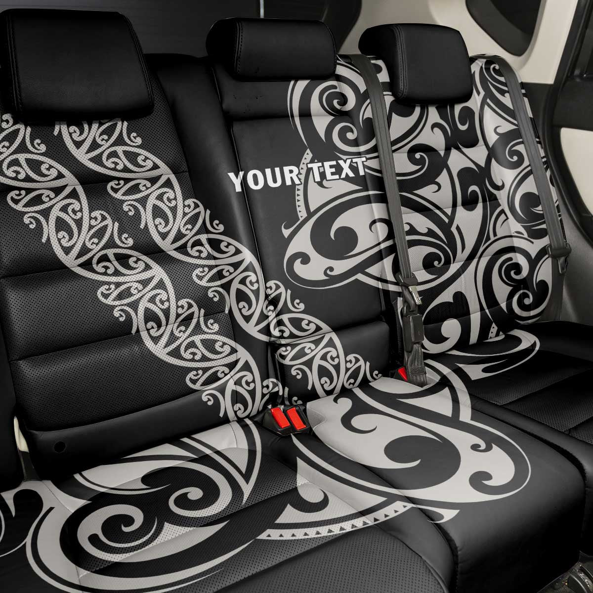 All Black Maori Tribal Tattoo Personalised Back Car Seat Cover Stone Gray Polynesian Style - Polynesian Pride