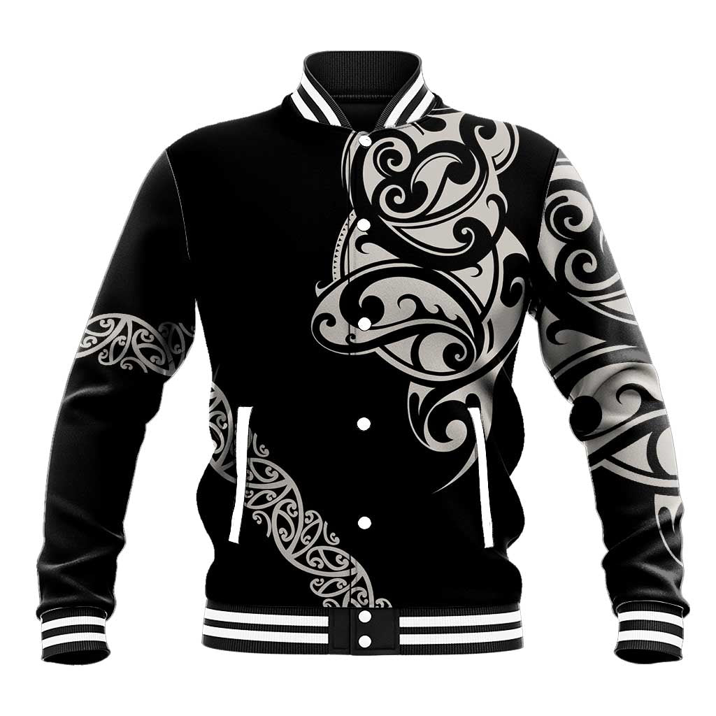 All Black Maori Tribal Tattoo Personalised Baseball Jacket Stone Gray Polynesian Style - Polynesian Pride