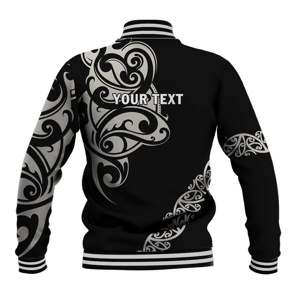 All Black Maori Tribal Tattoo Personalised Baseball Jacket Stone Gray Polynesian Style - Polynesian Pride