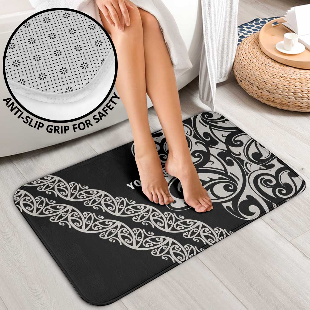 All Black Maori Tribal Tattoo Personalised Bathroom Set Stone Gray Polynesian Style - Polynesian Pride