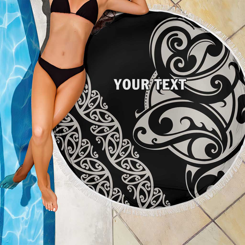 All Black Maori Tribal Tattoo Personalised Beach Blanket Stone Gray Polynesian Style - Polynesian Pride