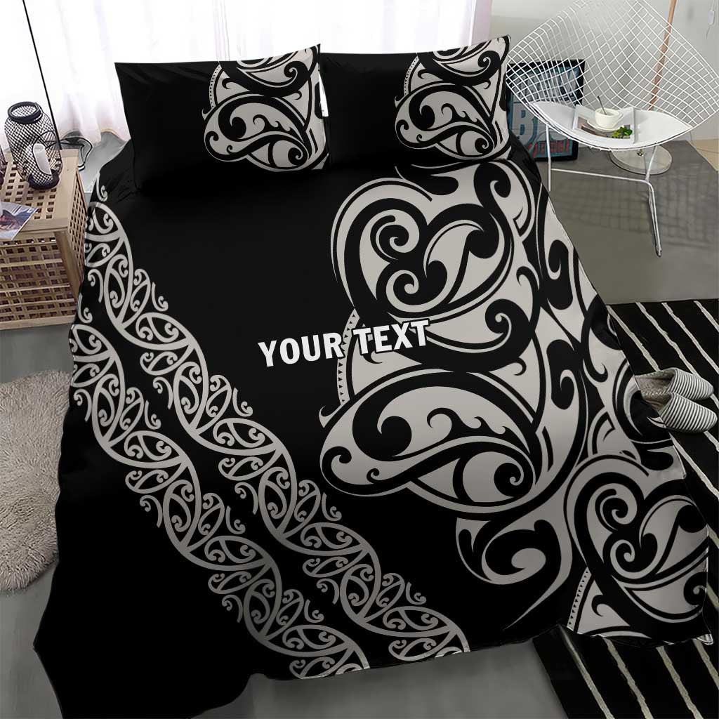 All Black Maori Tribal Tattoo Personalised Bedding Set Stone Gray Polynesian Style - Polynesian Pride