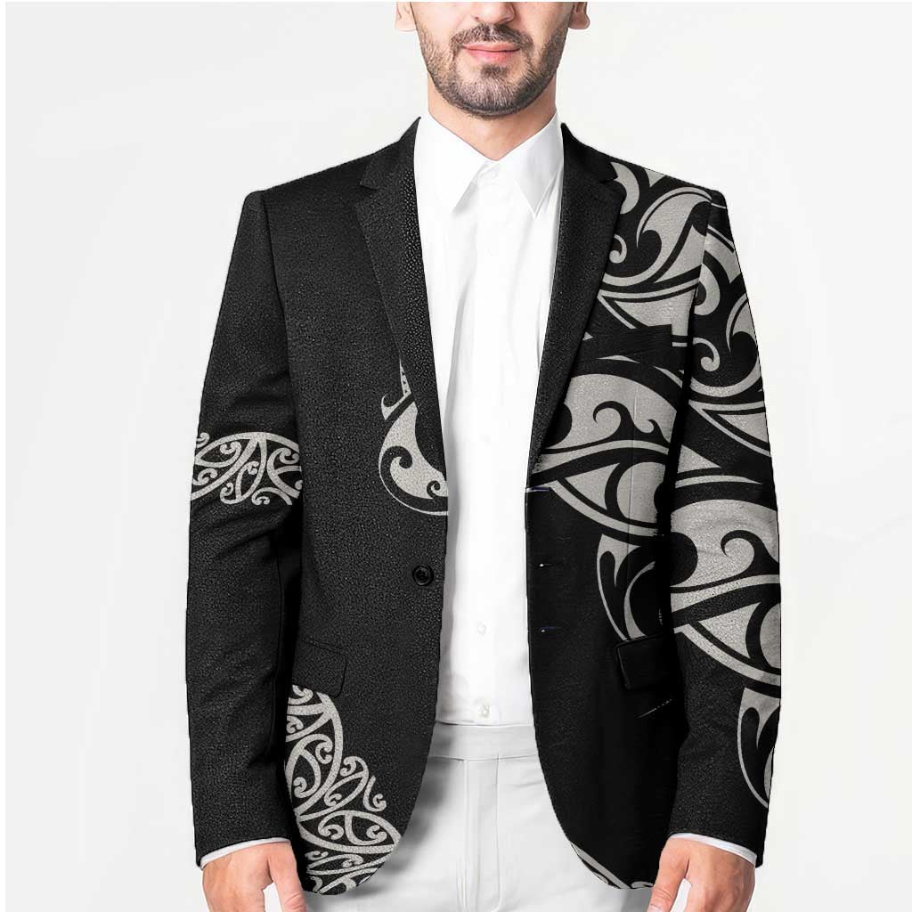 All Black Maori Tribal Tattoo Personalised Blazer Stone Gray Polynesian Style - Polynesian Pride
