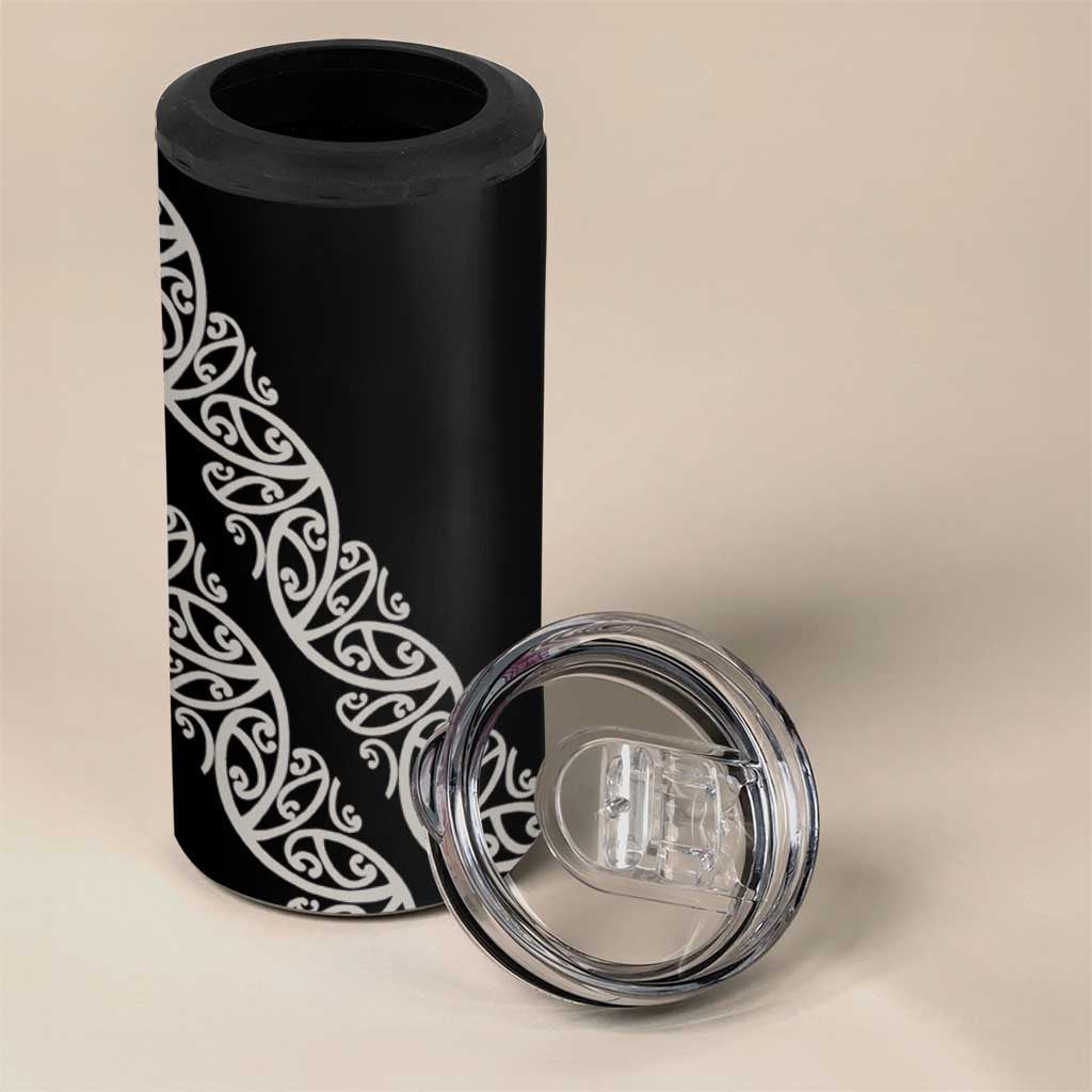 All Black Maori Tribal Tattoo Personalised 4 in 1 Can Cooler Tumbler Stone Gray Polynesian Style - Polynesian Pride