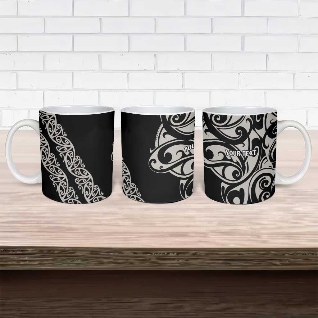 All Black Maori Tribal Tattoo Personalised Ceramic Mug Stone Gray Polynesian Style - Polynesian Pride