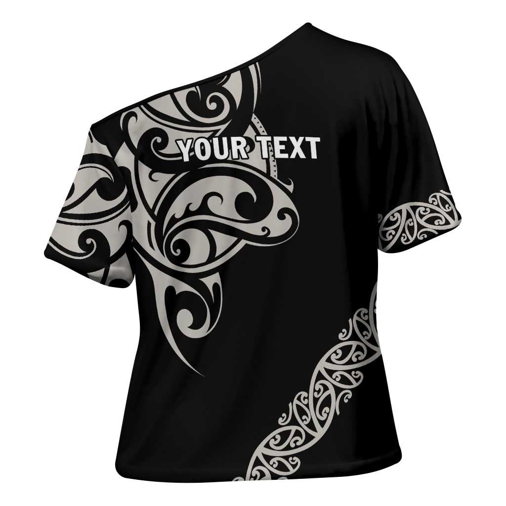 All Black Maori Tribal Tattoo Personalised Cross Shoulder Shirt Stone Gray Polynesian Style - Polynesian Pride
