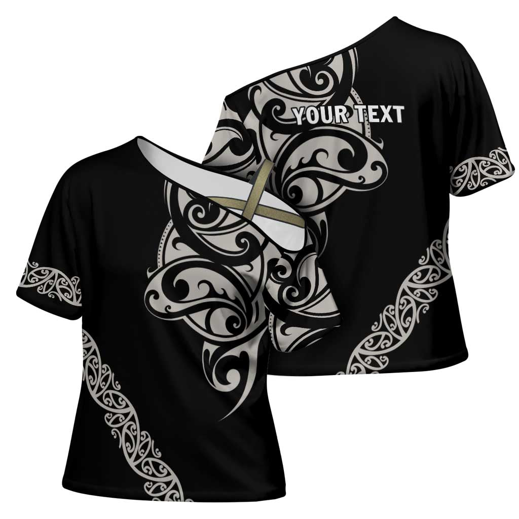 All Black Maori Tribal Tattoo Personalised Cross Shoulder Shirt Stone Gray Polynesian Style - Polynesian Pride