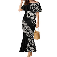All Black Maori Tribal Tattoo Personalised Family Matching Mermaid Dress and Hawaiian Shirt Stone Gray Polynesian Style - Polynesian Pride
