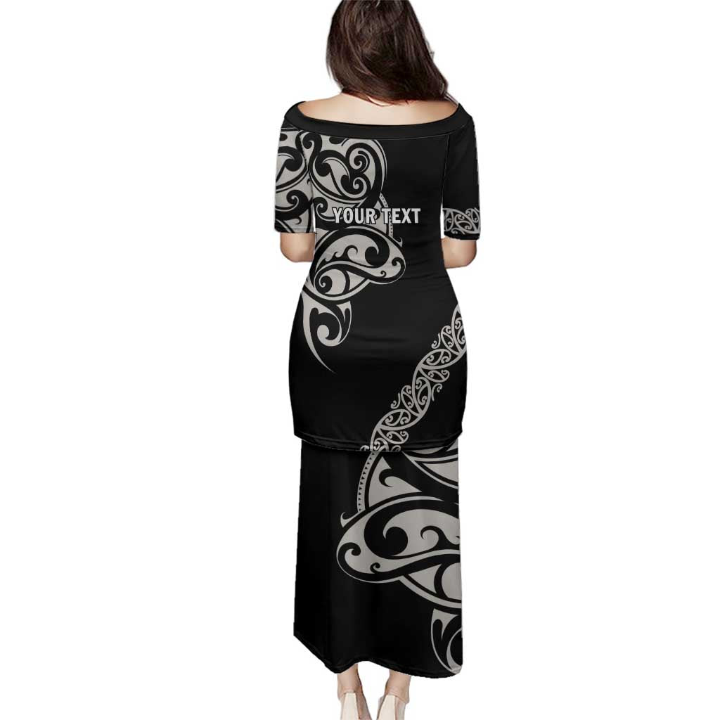 All Black Maori Tribal Tattoo Personalised Family Matching Puletasi and Hawaiian Shirt Stone Gray Polynesian Style - Polynesian Pride