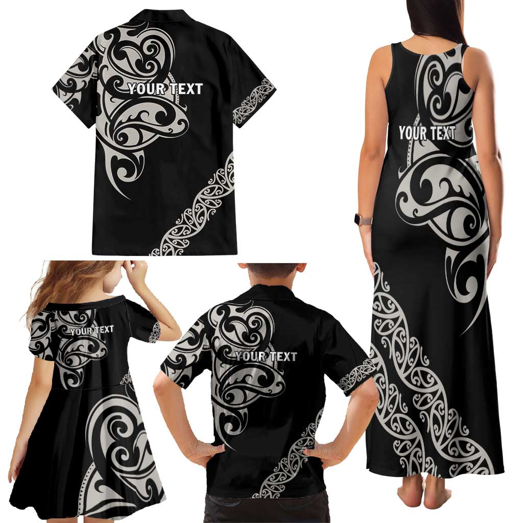 All Black Maori Tribal Tattoo Personalised Family Matching Tank Maxi Dress and Hawaiian Shirt Stone Gray Polynesian Style - Polynesian Pride