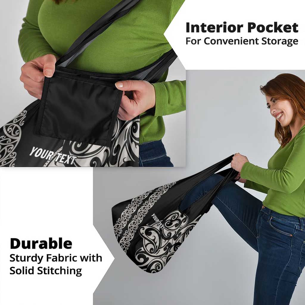 All Black Maori Tribal Tattoo Personalised Grocery Bag Stone Gray Polynesian Style - Polynesian Pride