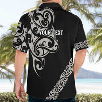 All Black Maori Tribal Tattoo Personalised Hawaiian Shirt Stone Gray Polynesian Style - Polynesian Pride