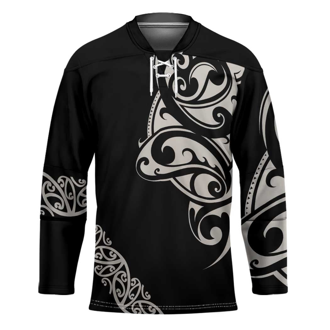 All Black Maori Tribal Tattoo Personalised Hockey Jersey Stone Gray Polynesian Style - Polynesian Pride