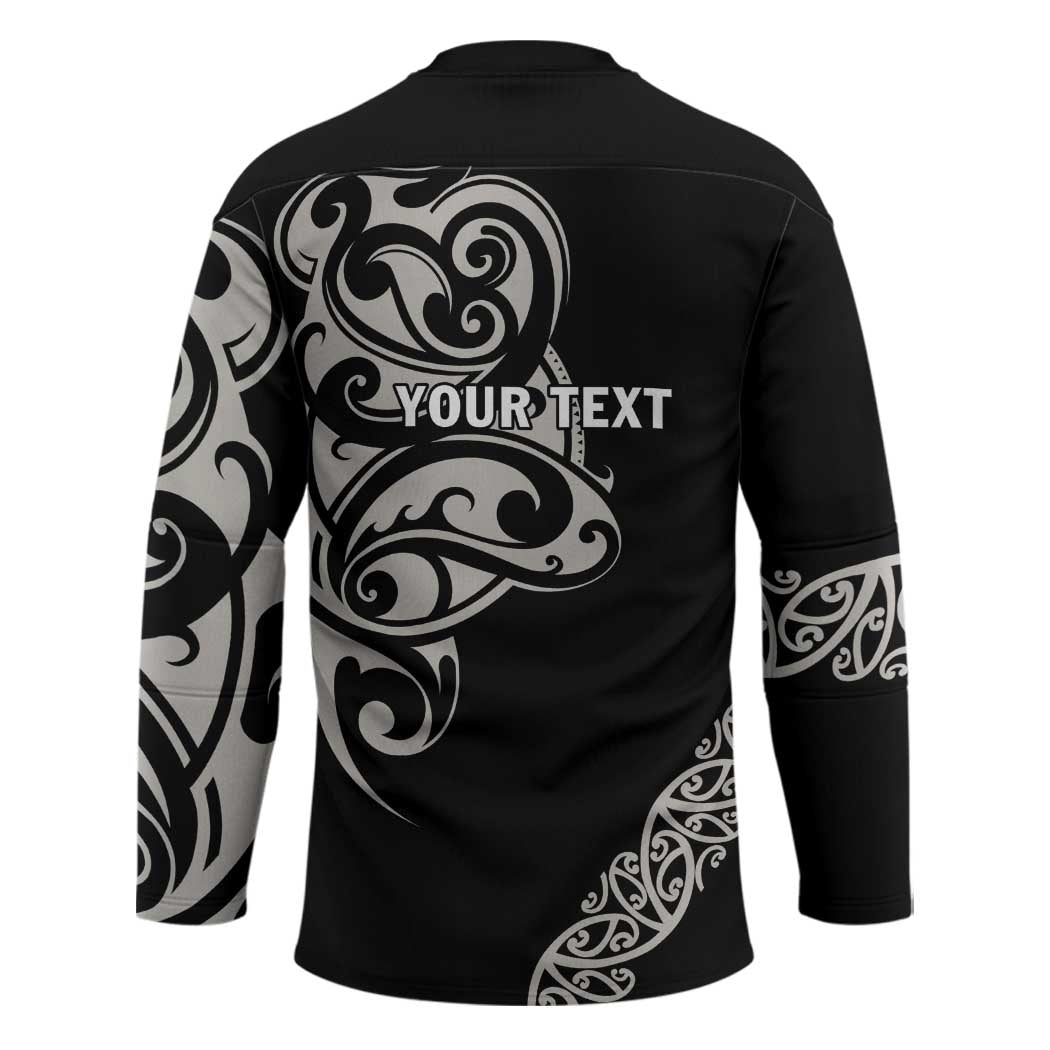All Black Maori Tribal Tattoo Personalised Hockey Jersey Stone Gray Polynesian Style - Polynesian Pride