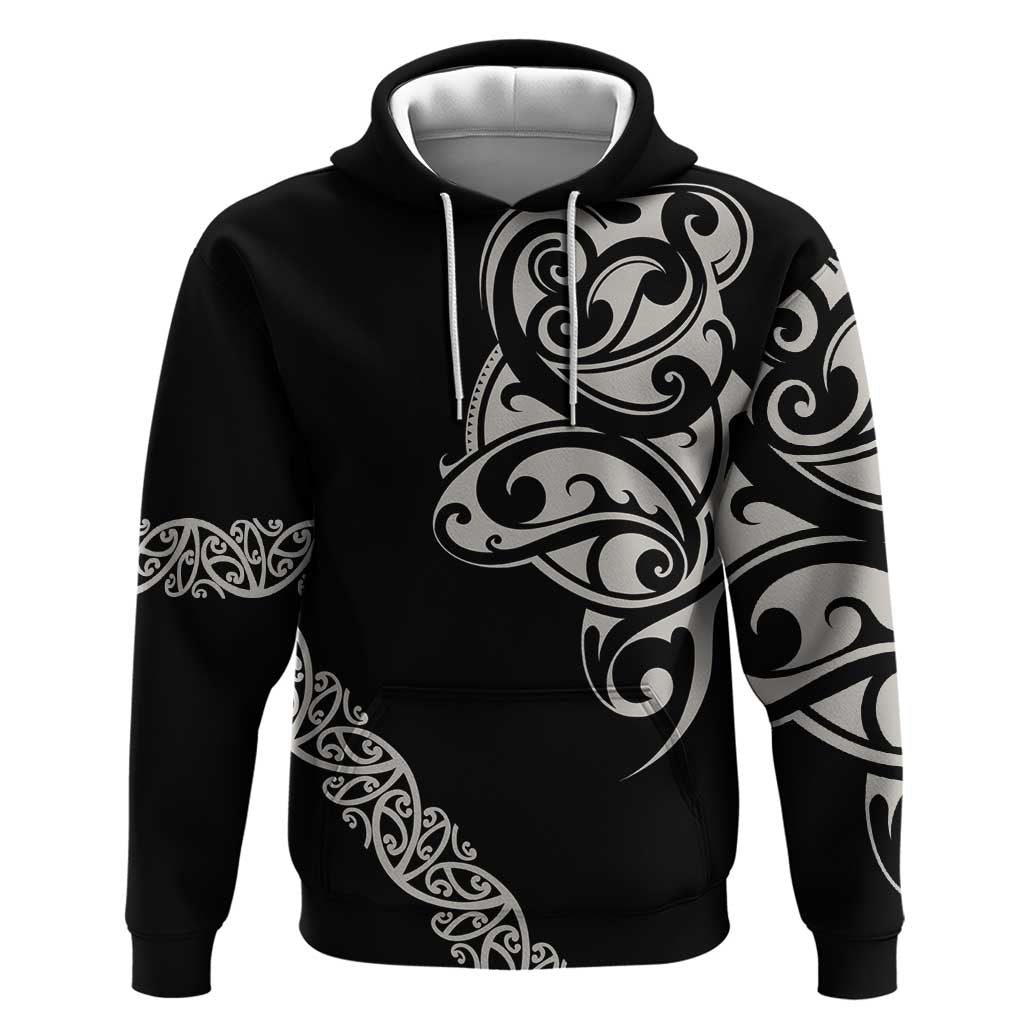 All Black Maori Tribal Tattoo Personalised Hoodie Stone Gray Polynesian Style - Polynesian Pride