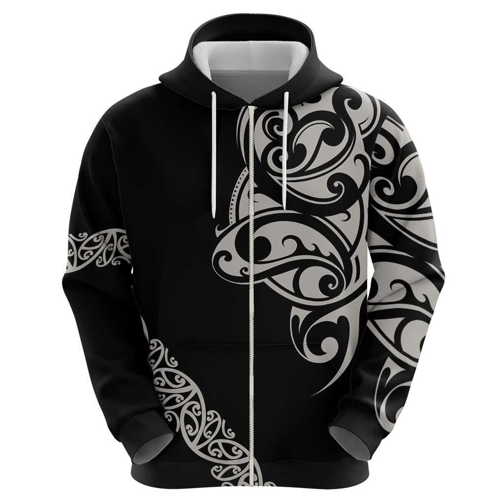 All Black Maori Tribal Tattoo Personalised Hoodie Stone Gray Polynesian Style - Polynesian Pride
