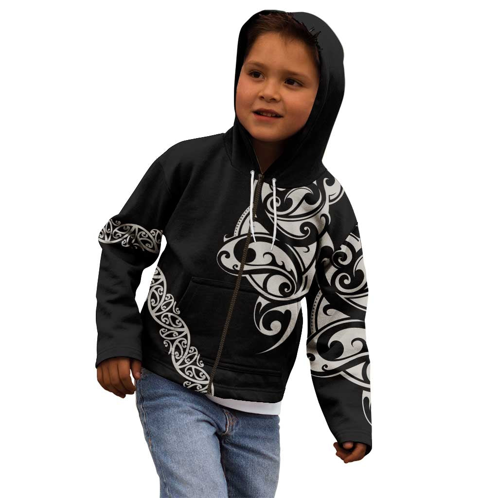 All Black Maori Tribal Tattoo Personalised Kid Hoodie Stone Gray Polynesian Style - Polynesian Pride