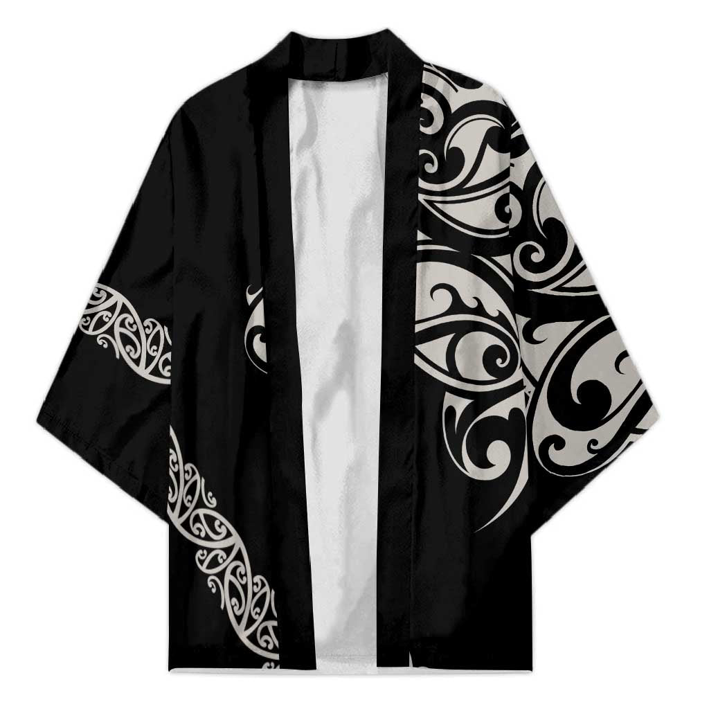 All Black Maori Tribal Tattoo Personalised Kimono Stone Gray Polynesian Style - Polynesian Pride