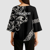 All Black Maori Tribal Tattoo Personalised Kimono Sleeve Blouse Stone Gray Polynesian Style - Polynesian Pride