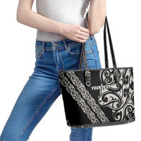 All Black Maori Tribal Tattoo Personalised Leather Tote Bag Stone Gray Polynesian Style - Polynesian Pride
