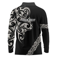 All Black Maori Tribal Tattoo Personalised Long Sleeve Polo Shirt Stone Gray Polynesian Style - Polynesian Pride