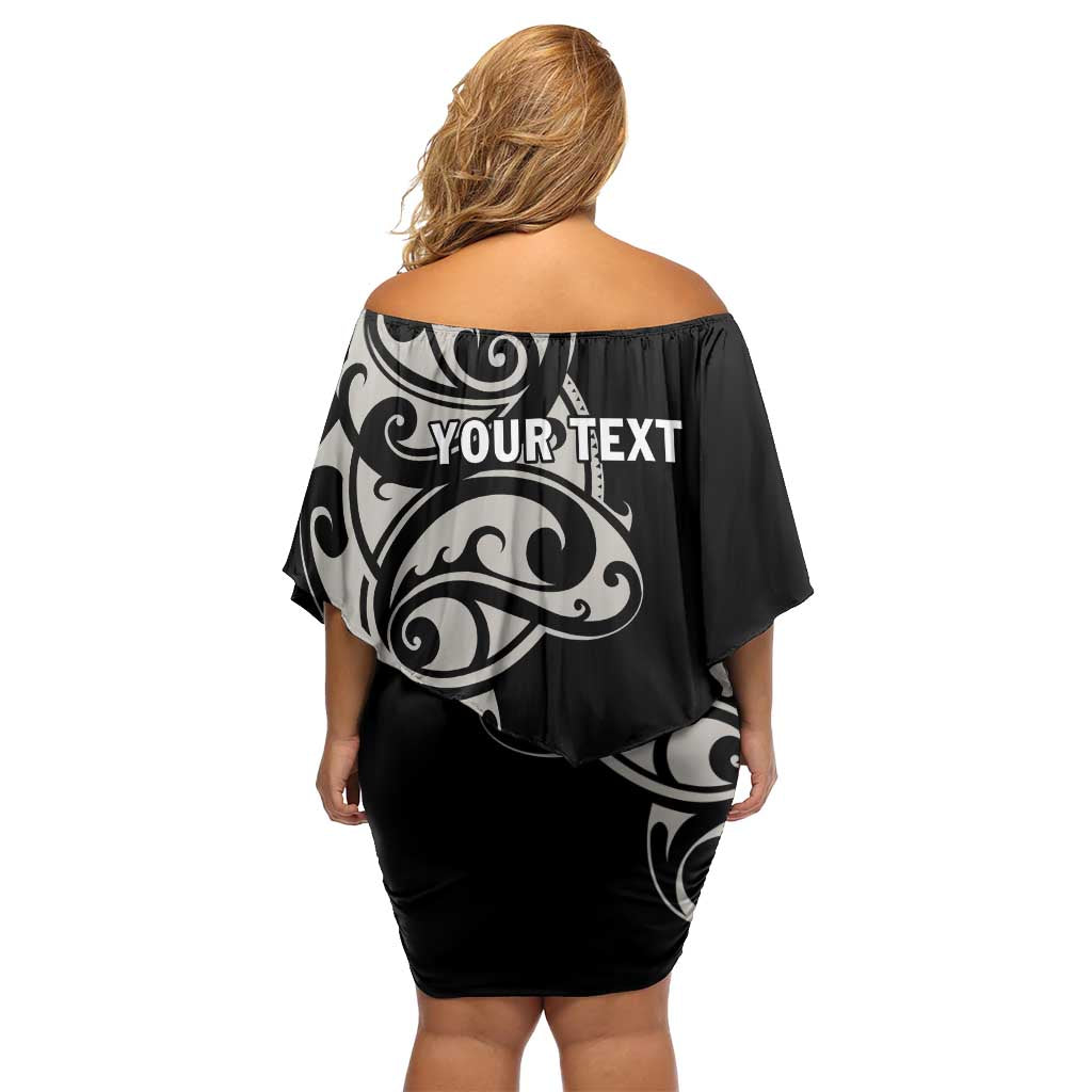 All Black Maori Tribal Tattoo Personalised Off Shoulder Short Dress Stone Gray Polynesian Style - Polynesian Pride