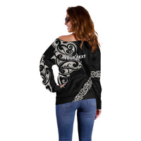 All Black Maori Tribal Tattoo Personalised Off Shoulder Sweater Stone Gray Polynesian Style - Polynesian Pride