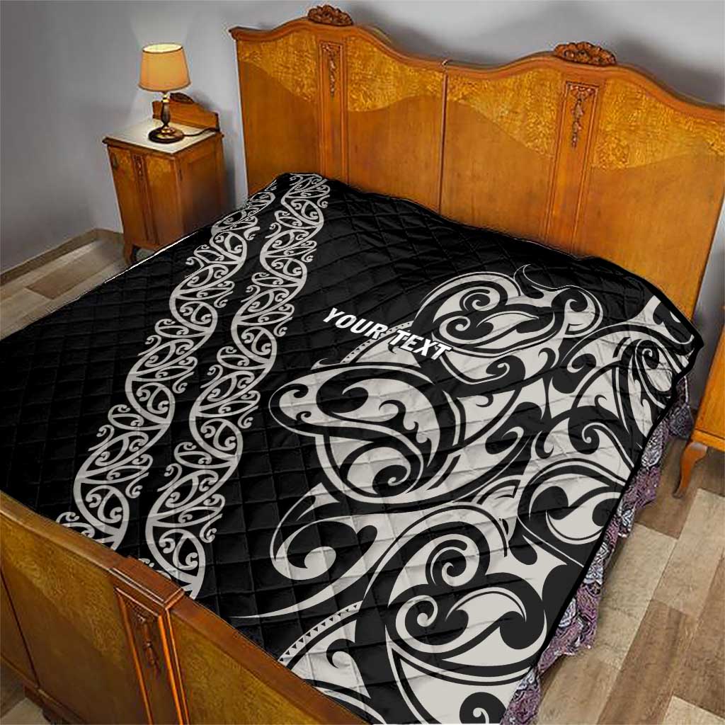 All Black Maori Tribal Tattoo Personalised Quilt Stone Gray Polynesian Style - Polynesian Pride