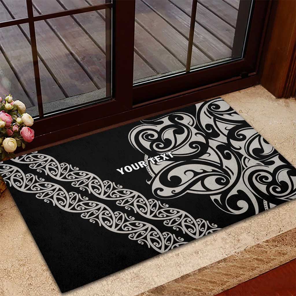 All Black Maori Tribal Tattoo Personalised Rubber Doormat Stone Gray Polynesian Style - Polynesian Pride