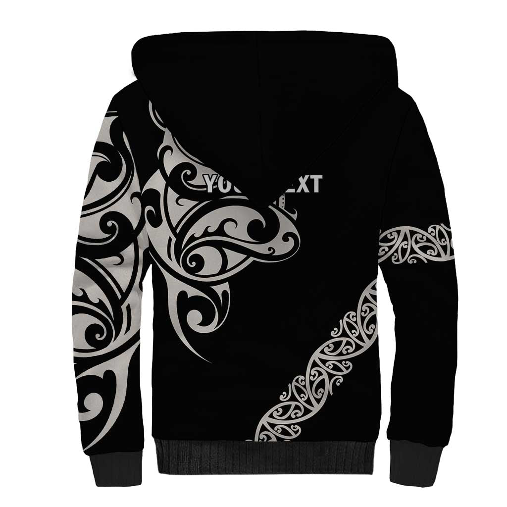 All Black Maori Tribal Tattoo Personalised Sherpa Hoodie Stone Gray Polynesian Style - Polynesian Pride