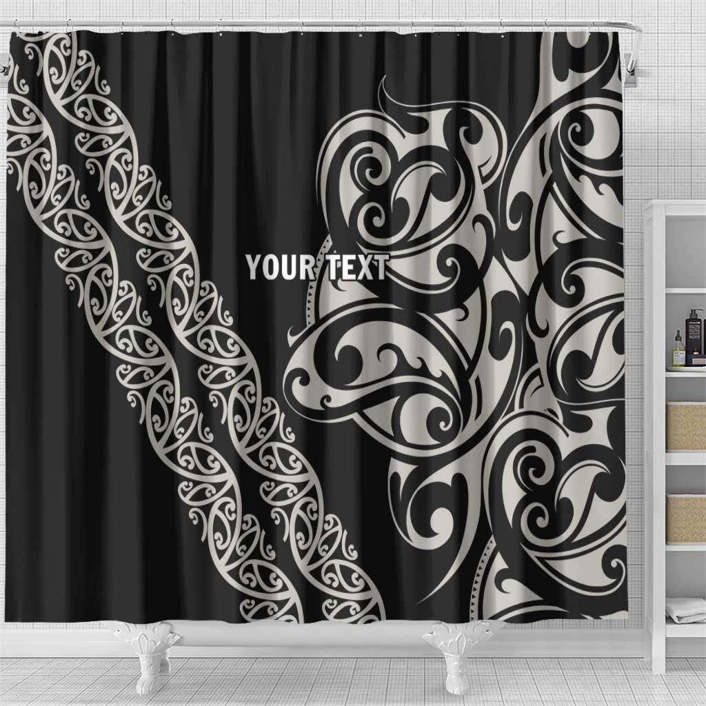 All Black Maori Tribal Tattoo Personalised Shower Curtain Stone Gray Polynesian Style - Polynesian Pride