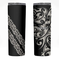 All Black Maori Tribal Tattoo Personalised Skinny Tumbler Stone Gray Polynesian Style - Polynesian Pride
