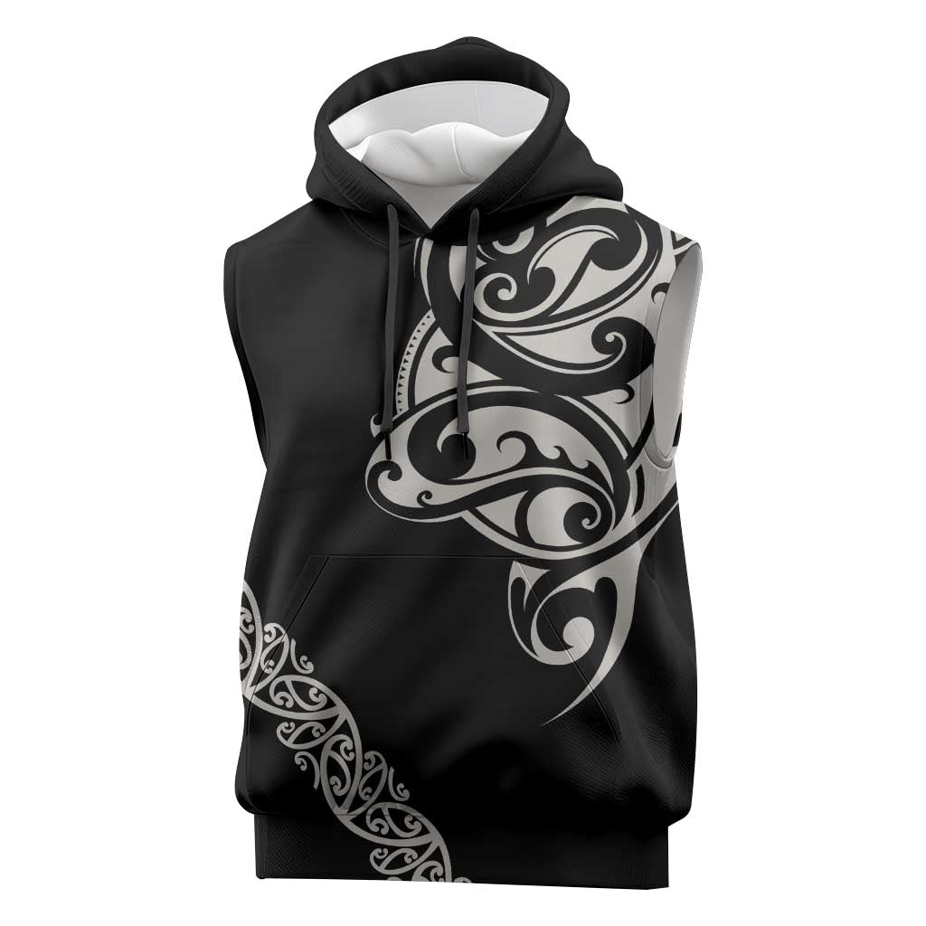 All Black Maori Tribal Tattoo Personalised Sleeveless Hoodie Stone Gray Polynesian Style - Polynesian Pride