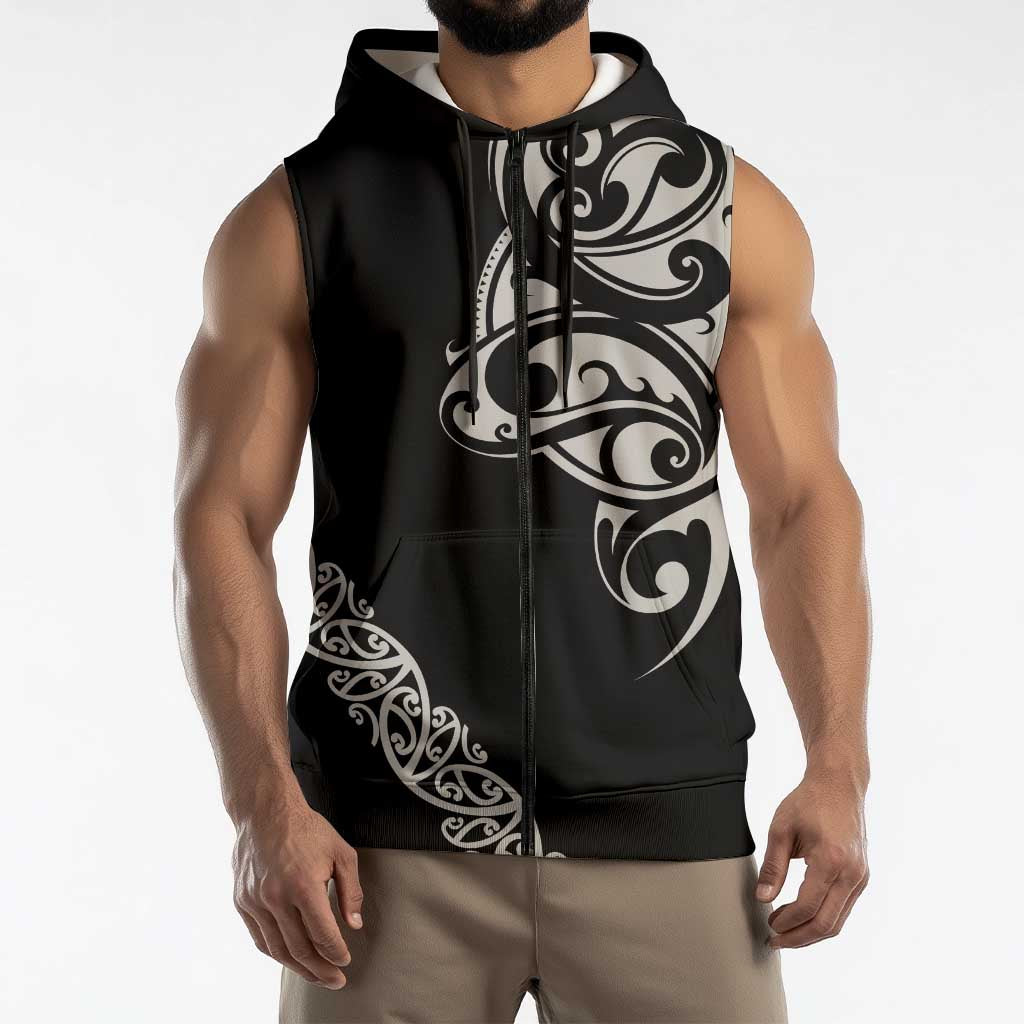 All Black Maori Tribal Tattoo Personalised Sleeveless Zip Hoodie Stone Gray Polynesian Style LT9 - Polynesian Pride