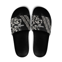 All Black Maori Tribal Tattoo Personalised Slide Sandals Stone Gray Polynesian Style - Polynesian Pride