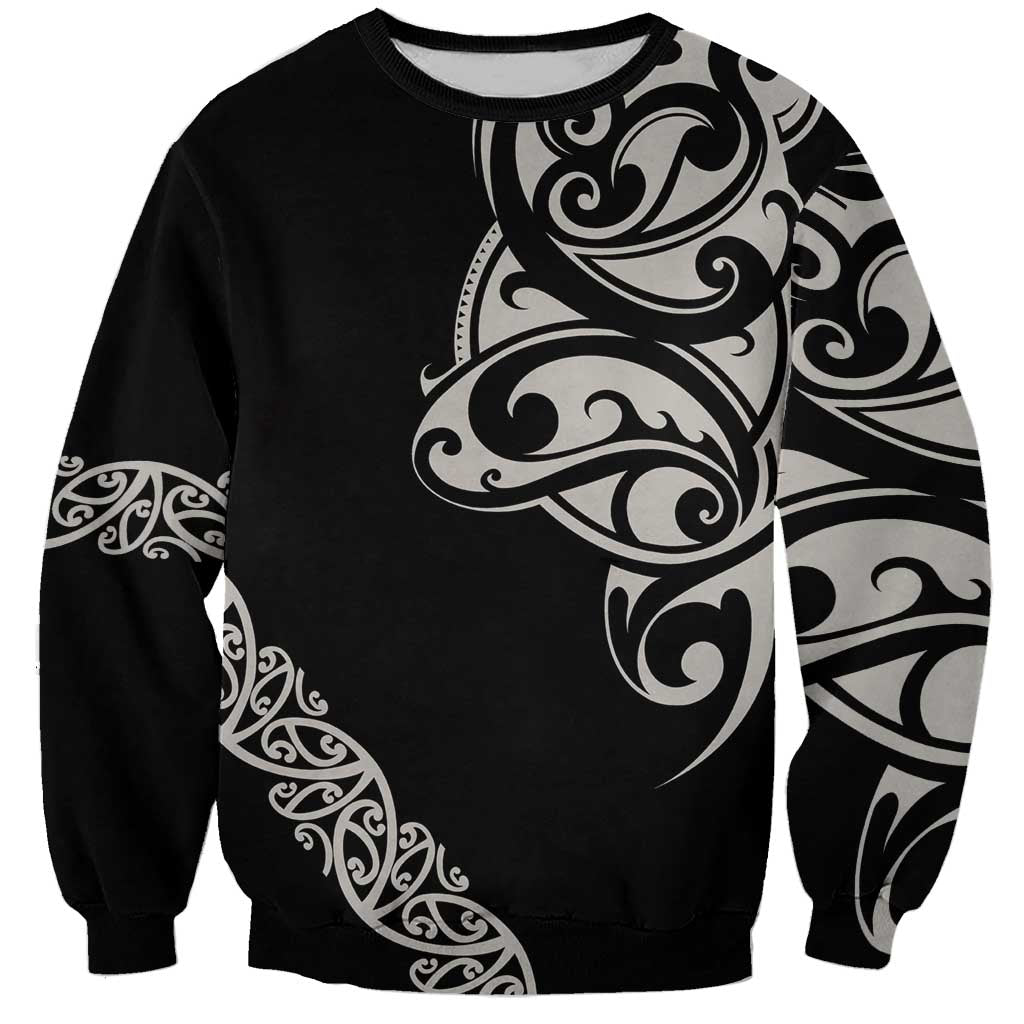 All Black Maori Tribal Tattoo Personalised Sweatshirt Stone Gray Polynesian Style - Polynesian Pride