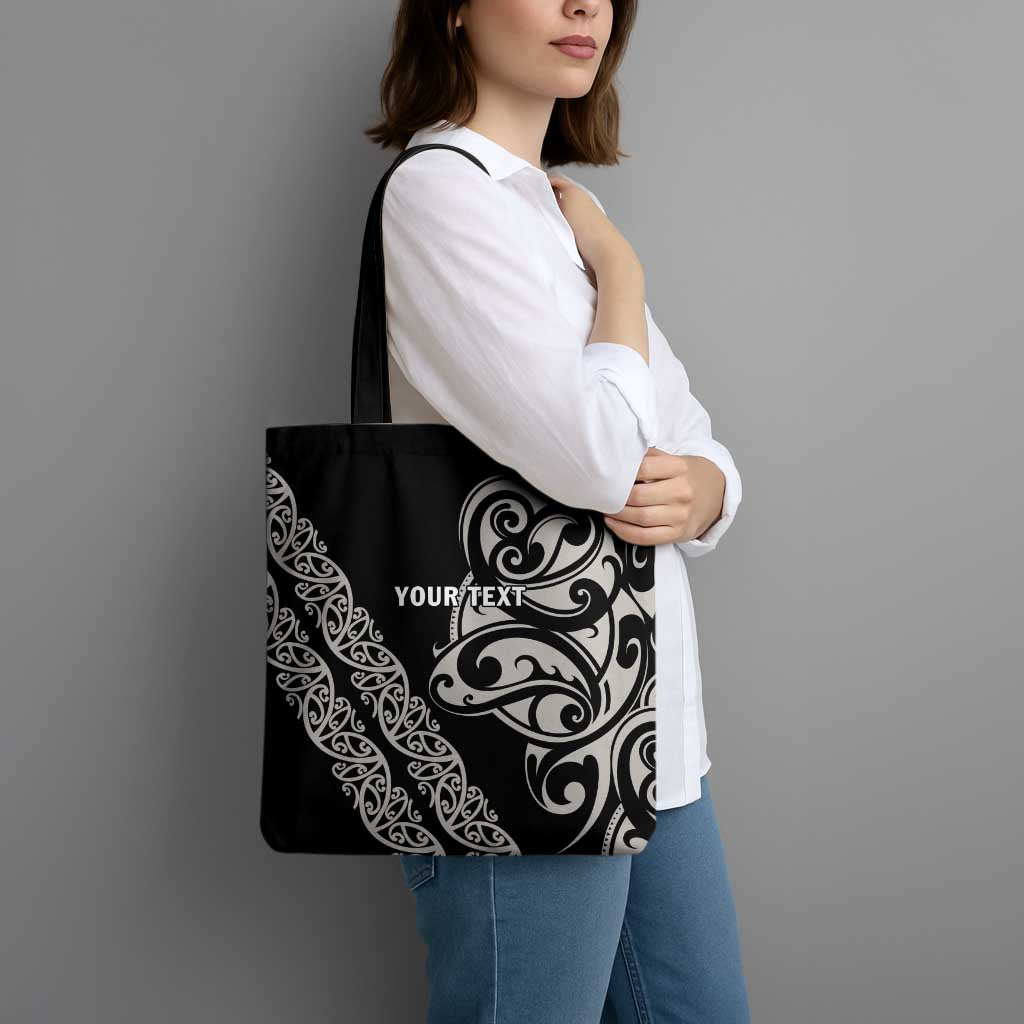 All Black Maori Tribal Tattoo Personalised Tote Bag Stone Gray Polynesian Style - Polynesian Pride